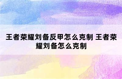 王者荣耀刘备反甲怎么克制 王者荣耀刘备怎么克制